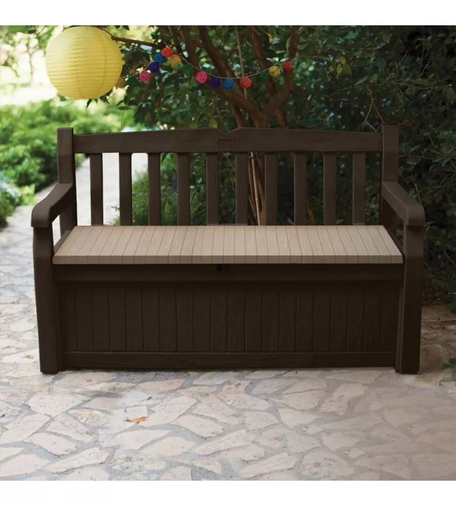 PANCHINA CASSAPANCA KETER "EDEN STORAGE BENCH" IN RESINA MARRONE, 140X60X84 CM